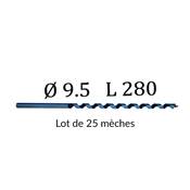 Lot de 25 Forets vrille diam. 9,5 longueur 280 mm